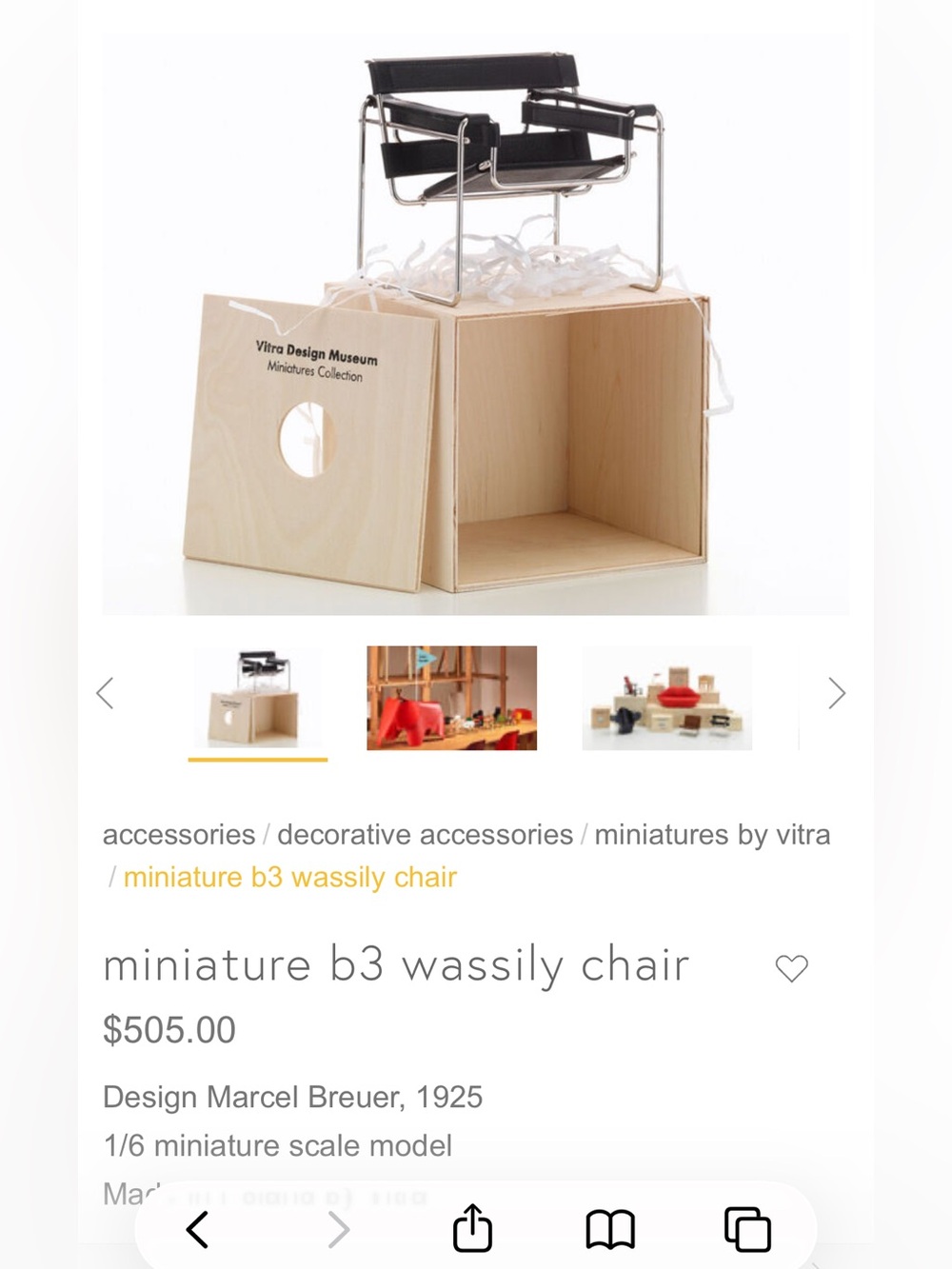 Vitra Miniature B3 Wassily Chair in Black with Chrome Frame